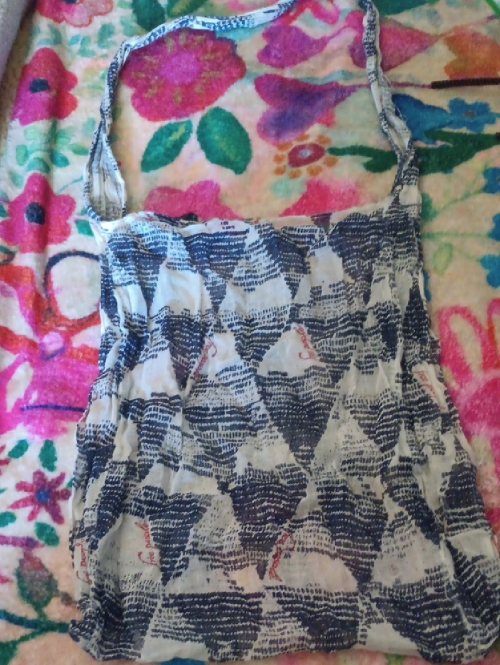 2 Free People Navy and White Printed Reusable Tote with Red Signature